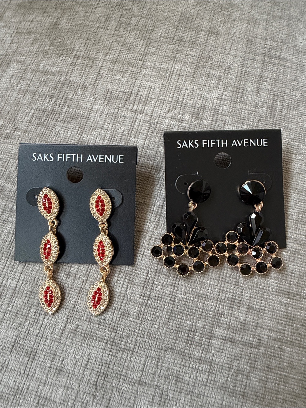 Saks Fifth Avenue Gold-Tone Drop Earrings with Red and Black Stones
